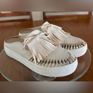 White leather loafer slides
